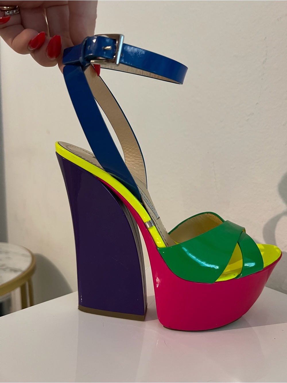 Women's Multicolor Patent Platform Sandal - Blue, Green, Pink Gianmarco Lorenzi